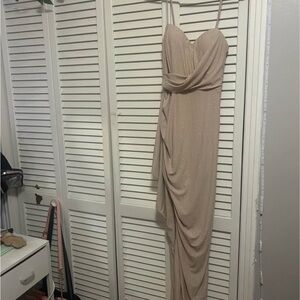 Elegant Beige Strapless Evening Gown